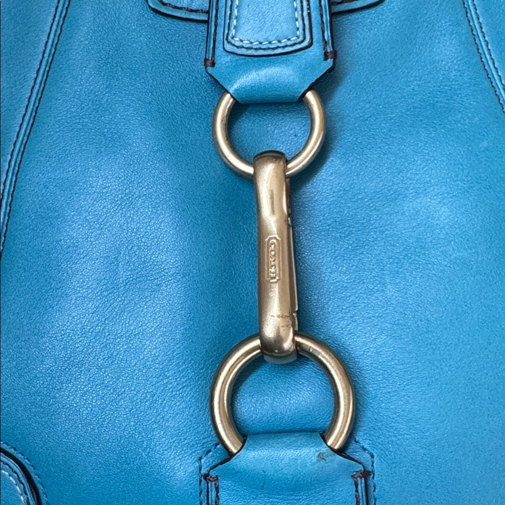 Coach Hamptons Slim Ocean Blue Leather Medium Hobo Shoulder Bag - Picture 6 of 7